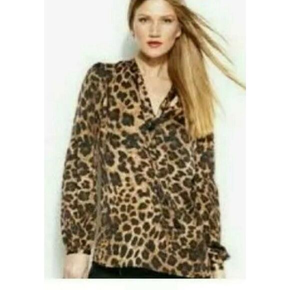MICHAEL KORS CHEETA PRINT BALLOON SLEEVE BLOUSE SM - Picture 1 of 9